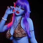 Komioh newest 158cm blue skin purple hair big boob full body real lifelike cheap adult silicone 3d elf sex doll for men by automaticwoman